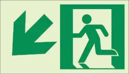 Kinesik - Ecoglo Photoluminescent Pathmarking Sign Aluminum "EXIT DOWN AND TO THE LEFT" 8" x 4.6"