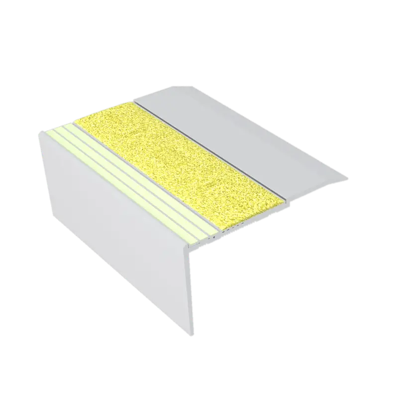 Kinesik - Ecoglo RF7-E30 Photoluminescent Flat Stair Nosing with Yellow Anti-Slip Strip 3.5" (Sold in Linear Feet)