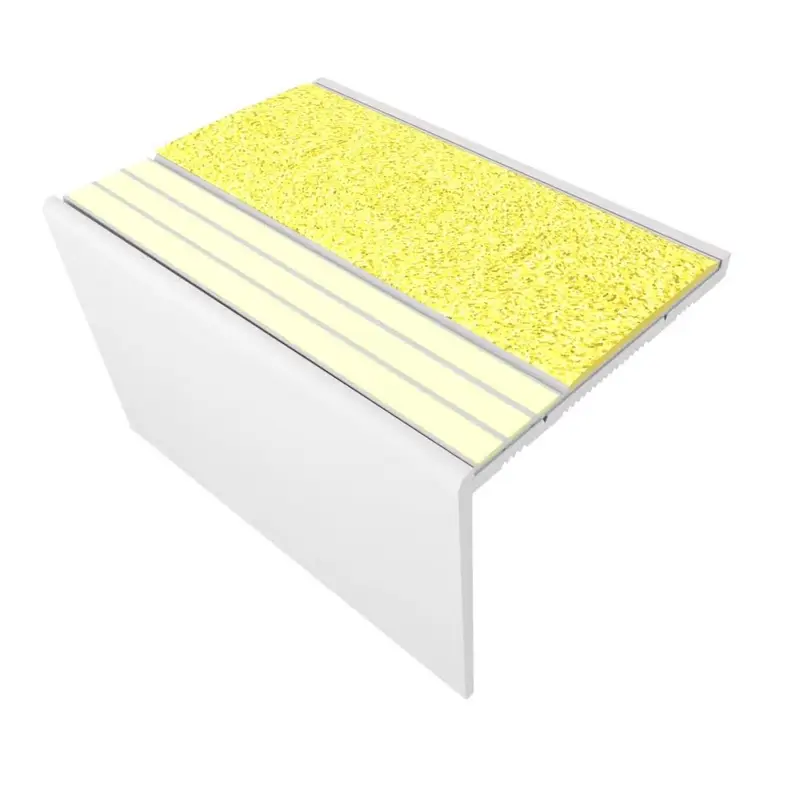 Kinesik - Ecoglo RF7C-E30 Resilient Stair Nose Anodized Aluminum with Photoluminescent & Yellow Anti-Slip Strips 2-3/16" (Sold in Linear Feet)