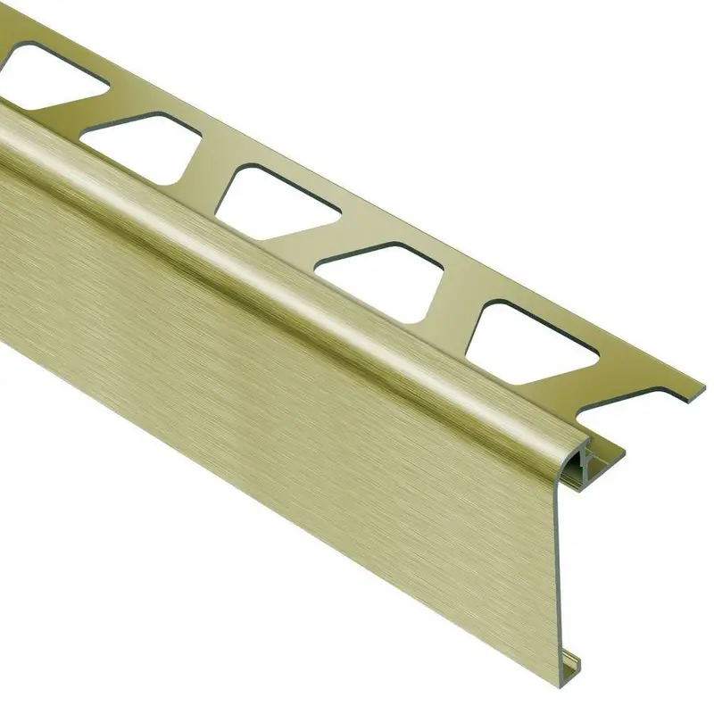 Schluter RONDEC-STEP Finishing and Edging Profile with 2-1/4" Vertical Leg Anodized Aluminum Brushed Brass 5/16" (8 mm) x 8' 2-1/2"