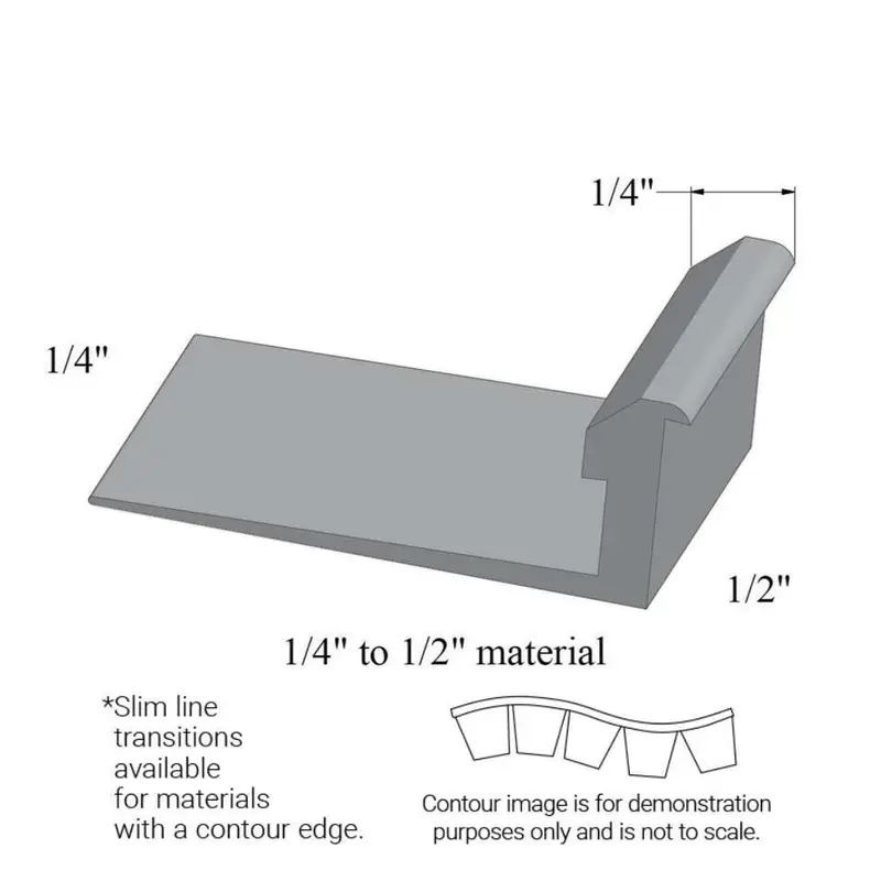Tarkett - Slim Line Transitions - SLTC 69 G for 1/4" Material to 1/2" Material with Contour #69 Sterling Silver 12'