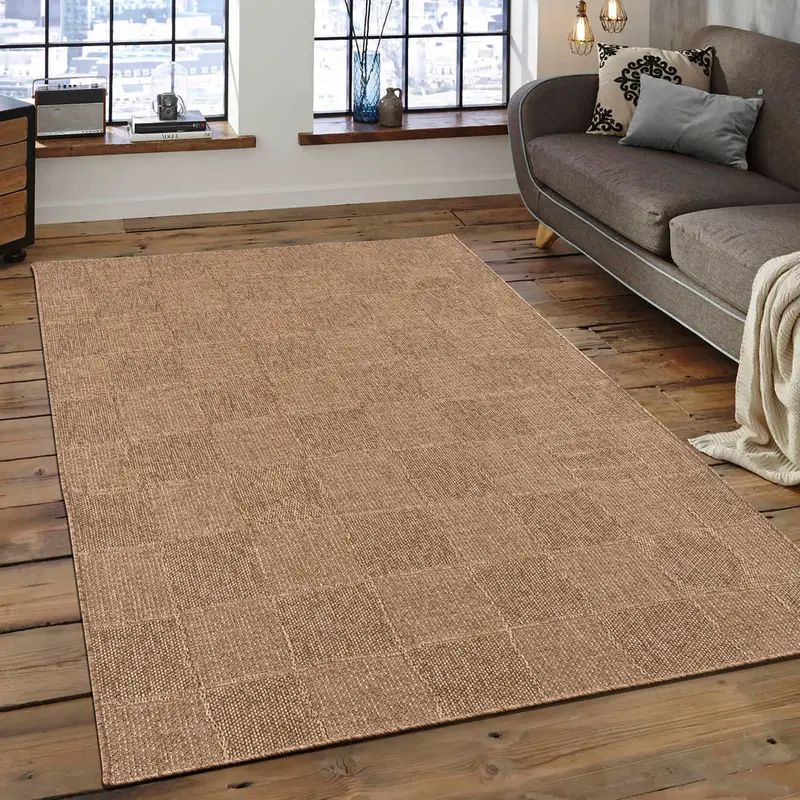 Beige Brown Tribal Checkered Living Room Bedroom Area Rug – 2'7" X 4'11"