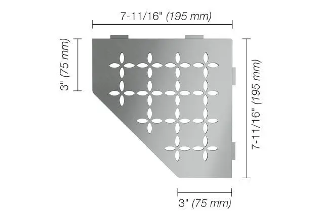 Schluter - SHELF-E Pentagonal Corner Shelf Floral Design - Brushed Stainless Steel (V2)