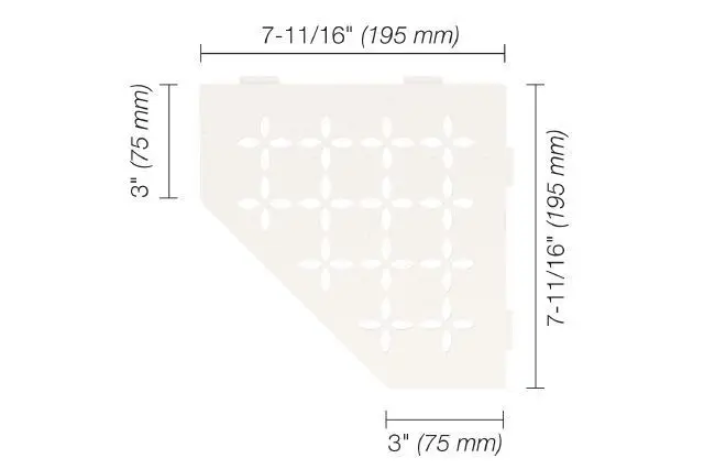Schluter - SHELF-E Pentagonal Corner Shelf Floral Design - Aluminum Matte White
