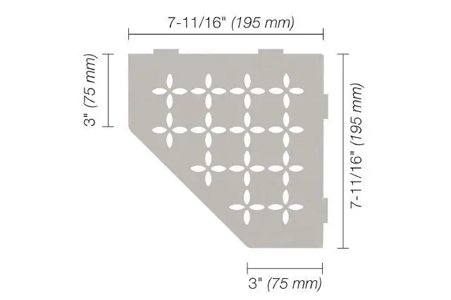 Schluter - SHELF-E Pentagonal Corner Shelf Floral Design - Aluminum Greige