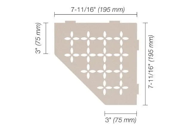 Schluter - SHELF-E Pentagonal Corner Shelf Floral Design - Aluminum Cream