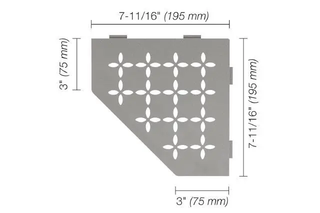 Schluter - SHELF-E Pentagonal Corner Shelf Floral Design - Aluminum Stone Grey