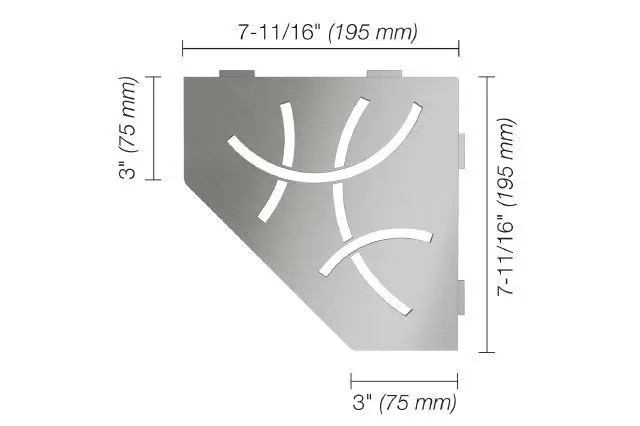 Schluter - SHELF-E Pentagonal Corner Shelf Curve Design - Brushed Stainless Steel (V2)