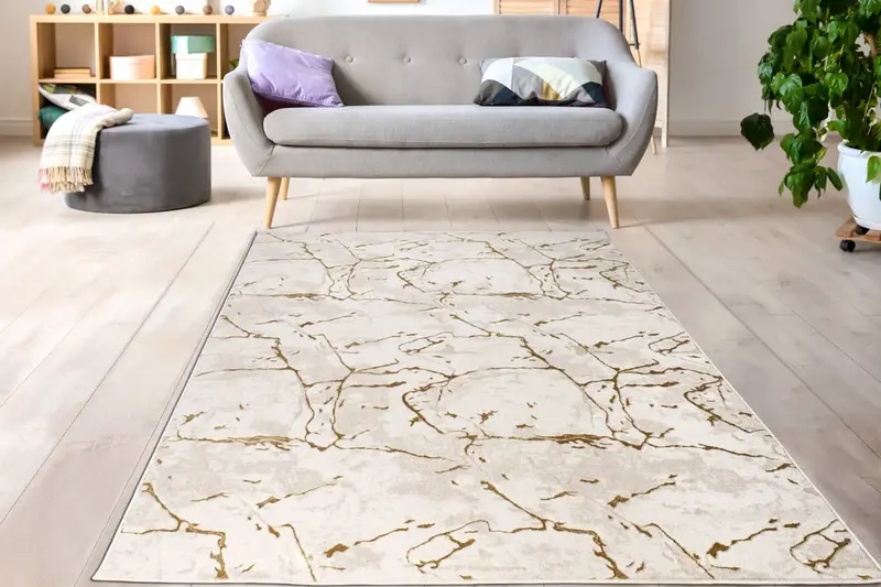 Gold Beige Abstract Luxury Premium Minimalist Modern Contemporary Living Room Bedroom Area Rug – 1'10" X 2'11"