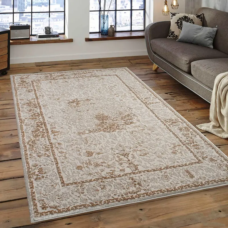 Beige Oriental Traditional Living Room Area Rug – 3'11" X 5'3"