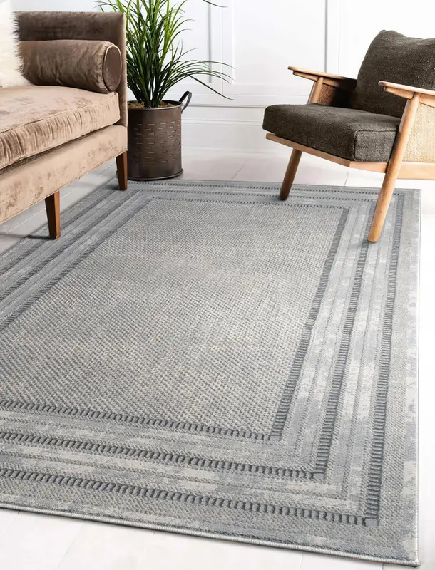Cream Beige Bordered Modern Living Room Area Rug – 1'10" X 2'11"
