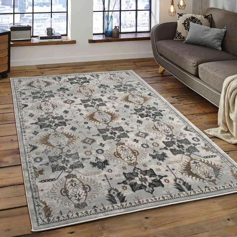 Blue Grey Ikat Traditional Living Room Area Rug – 2'7" X 4'11"