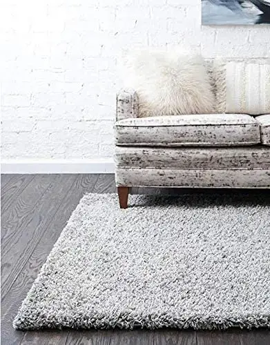 Grey Solid Shaggy Area Rug – 3'9" x 5'5"