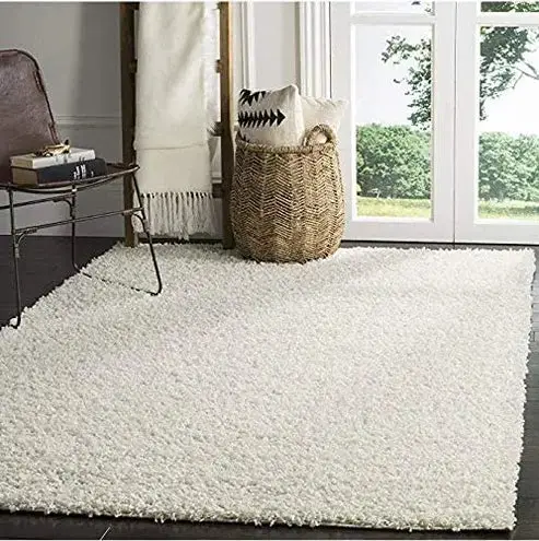 Off White Solid Shaggy Area Rug – 5' Round