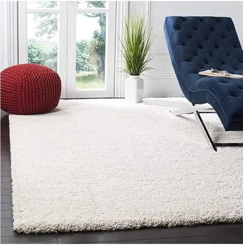 Cream Solid Shaggy Area Rug – 5' Round