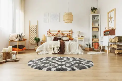 Dark Grey White Trellis Area Rug – 5' Round