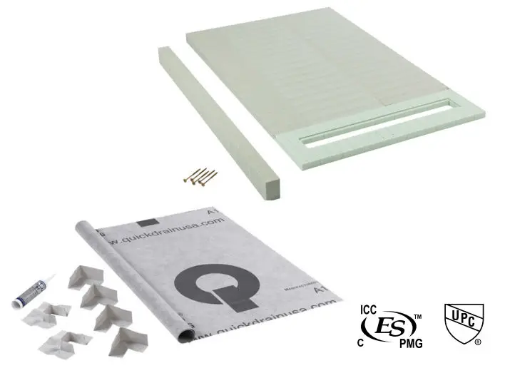 Oatey Pre-Sloped Shower Pan QucikDrain ShowerLine Kit with 60" Preformed Curb 48" x 64"