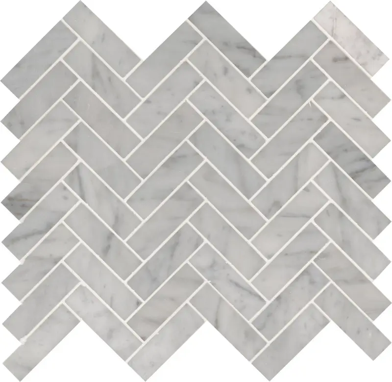 MSI Surfaces Mosaic Carrara Herringbone Pattern White-Cool Polished 12" x 12"