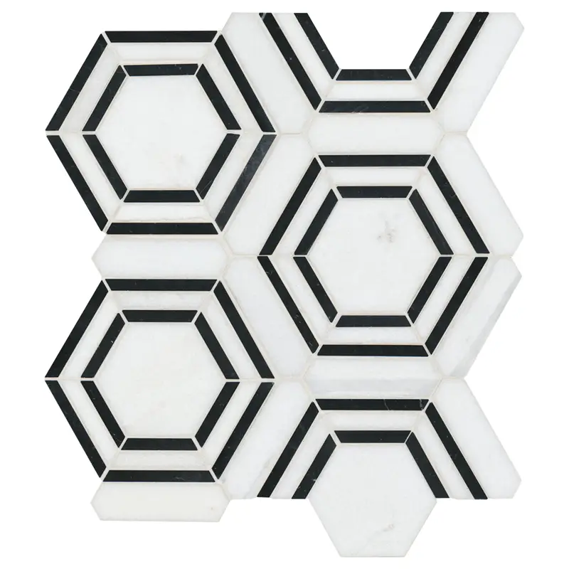 MSI Surfaces Hexagon Mosaic Georama Nero White-Cool Polished 12-1/2" x 14-1/2"