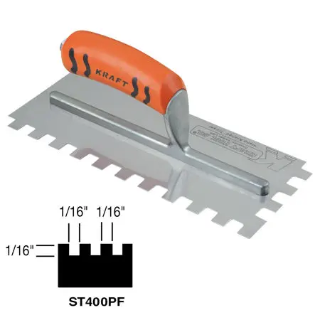 Kraft Tool - Square-Notch Trowel with ProForm Handle - 1/16" x 1/16" x 1/16"