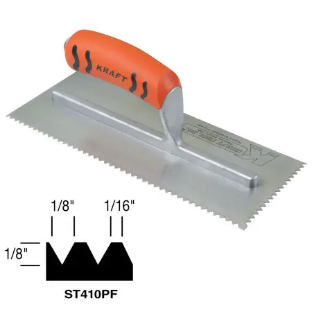 Kraft Tool - Flat-top V-Notch Trowel with ProForm Handle - 1/8" x 1/8" x 1/16"