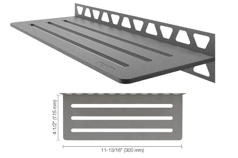 Schluter - SHELF-W Rectangular Wall Shelf Wave Design Aluminum Pewter