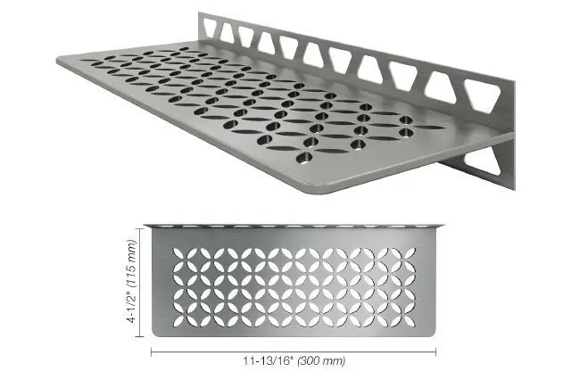 Schluter - Shelf-W Rectangular Wall Shelf Floral Design - Brushed Stainless Steel (V2)