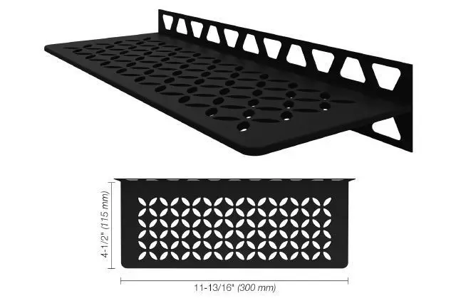 Schluter - Shelf-W Rectangular Wall Shelf Floral Design - Aluminum Matte Black