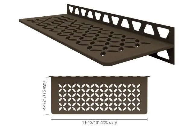 Schluter - Shelf-W Rectangular Wall Shelf Floral Design - Aluminum Bronze