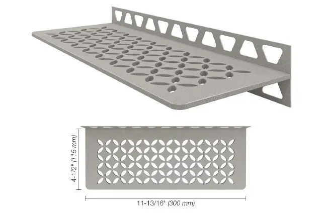 Schluter - Shelf-W Rectangular Wall Shelf Floral Design - Aluminum Stone Grey