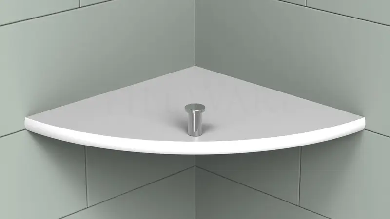 TileWare Corner Shelf Boundless Series Super White 9" with Polished Chrome Tee Hook