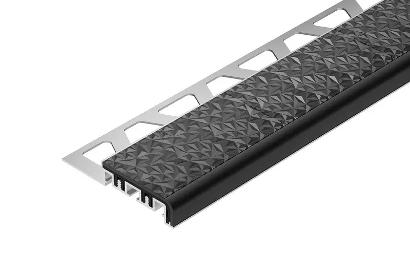 Schluter TREP-V 42 Stair Nose Profile Anodized Aluminum with PVC Slip-Resistant Insert Grout Grey 1/2" (12.5 mm) x 1-21/32" x 3' 3"