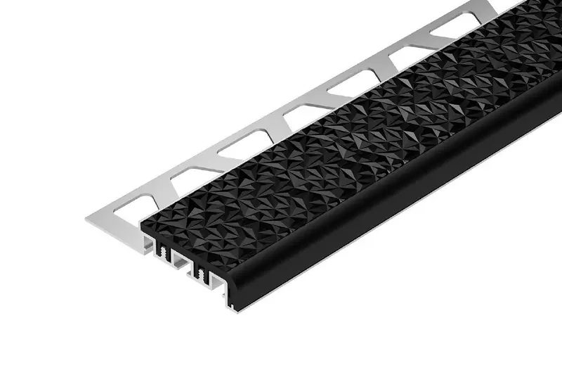 Schluter - TREP-V 42 Stair Nose Profile Anodized Aluminum with PVC Slip-Resistant Insert Black 11/32" (9 mm) x 1-21/32" (42 mm) x 3' 3"