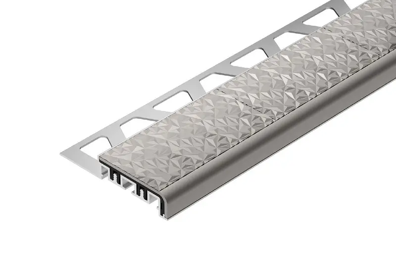 Schluter - TREP-V 42 Stair Nose Profile Anodized Aluminum with PVC Slip-Resistant Insert Stone Grey 1/2" (12.5 mm) x 1-21/32" (42 mm) x 3' 3"