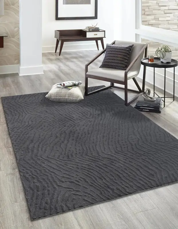 Anthrasite Grey Textured Fluffy Soft Machine Washable Area Rug For Living Room, Bedroom – 5'3" X 7'3"