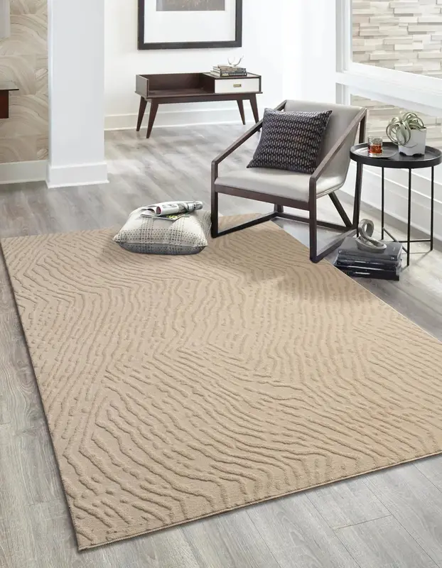 Beige Textured Fluffy Soft Machine Washable Area Rug For Living Room, Bedroom – 6'7" X 9'2"