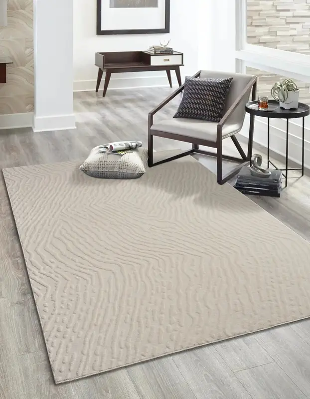 Cream Textured Fluffy Soft Machine Washable Area Rug For Living Room, Bedroom – 2'7" X 4'11"