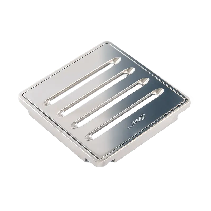 Wedi - Shower Grate Fundo Drain Cover Stainless Steel Polished Chrome Slotted 1/4" x 3-3/4" x 3-3/4"