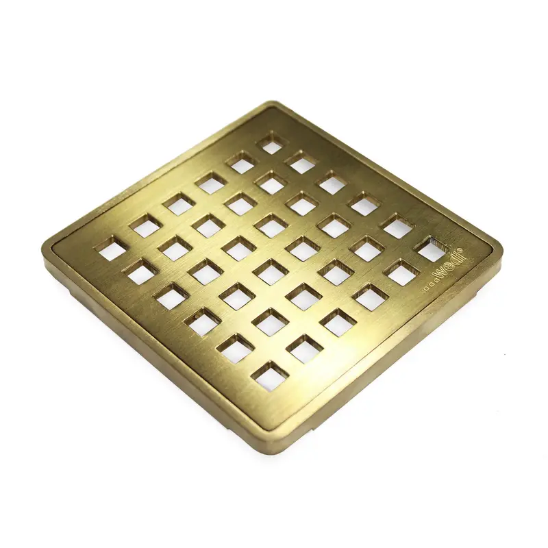 Wedi - Shower Grate Fundo Drain Cover Stainless Steel Brushed Brass Square 1/4" x 3-3/4" x 3-3/4"