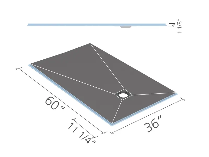 Wedi - Curbless Shower Base Fundo with Offset Outlet Position 36" x 60"