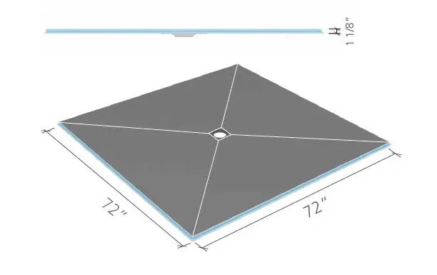 Wedi - Curbless Shower Base Fundo with Center Outlet Position 72" x 72"