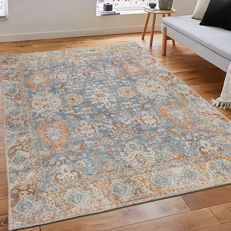 Blue Multicolor Boho Cotton and Polyster Machine Washable Traditional Rustic Area Rug – 5' X 7'6"