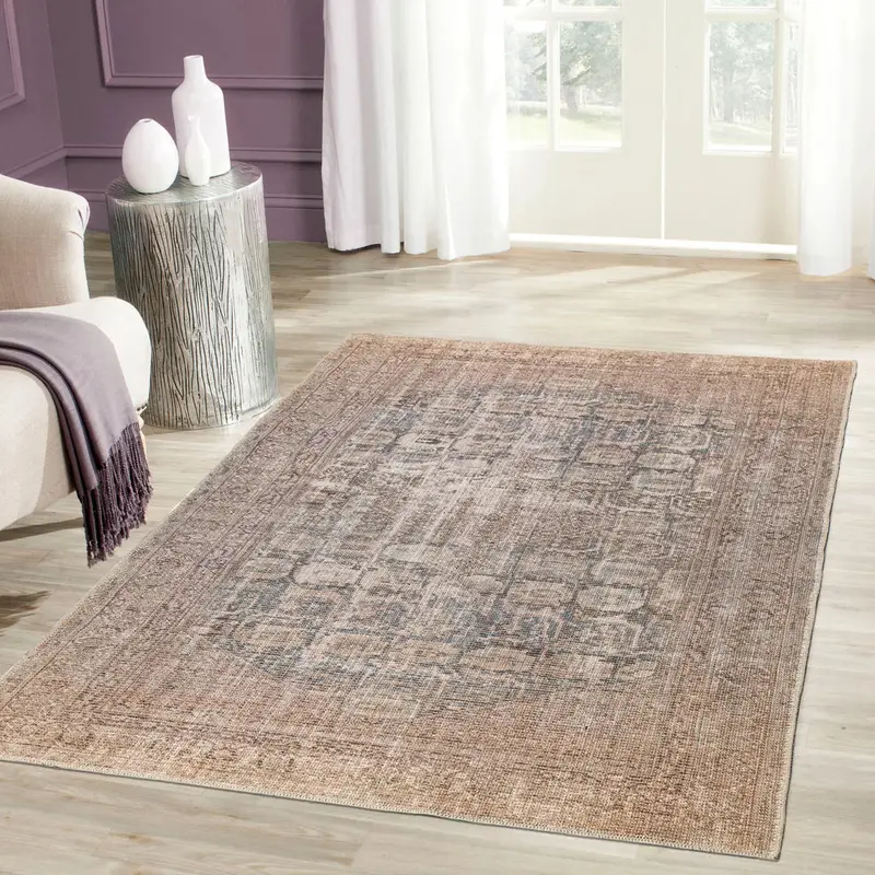 Blue Cotton and Polyster Machine Washable Traditional Rustic Area Rug – 5' X 7'6"