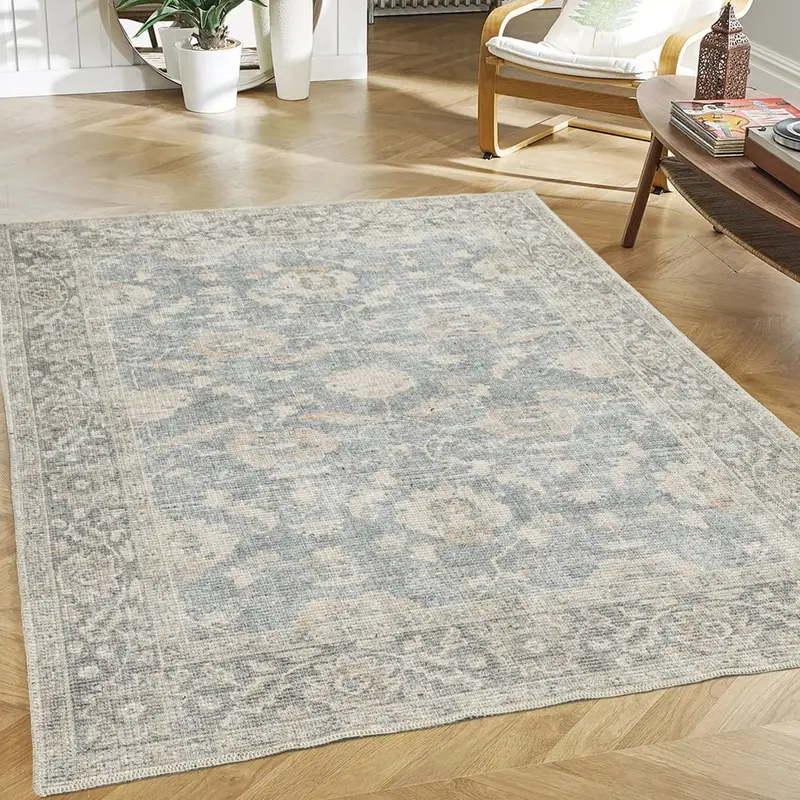 Beige Ivory Cotton and Polyster Machine Washable Traditional Rustic Area Rug – 3'9" X 5'7"