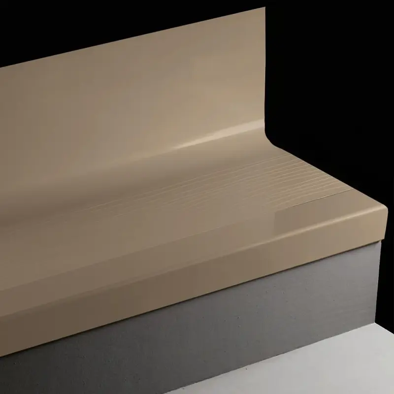 Tarkett - Angle Fit Rubber Stair Tread with Integrated Riser - VIBMNTR TA1 SQ Bamboo #TA1 Tannery with Black Grit Tape Insert 42"