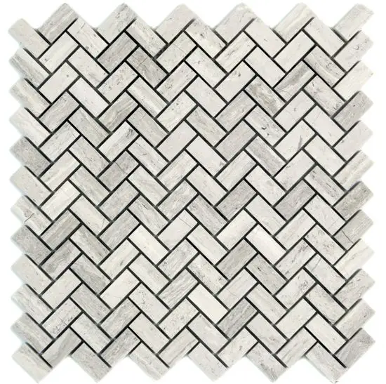MARBLE Bianco 1" x 2" Herringbone Polished